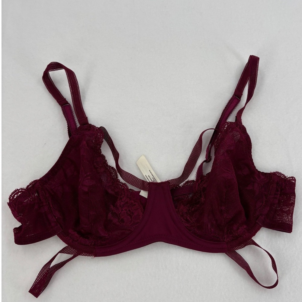 Intimately Free People Lace Underwire Bra Womens 36B Burgundy Strappy Mesh Boho